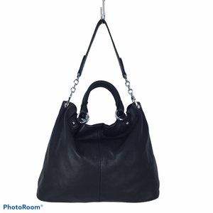 HESHE Black Leather Shoulder Bag Or Tote Large 12 X 14